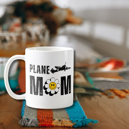 飛行機ママ、花とヴィンテージ航空機、面白い航空 コーヒーマグカップ
