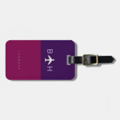 飛行機モダンモノグラム濃紫とワイン ラゲッジタグ (正面横)