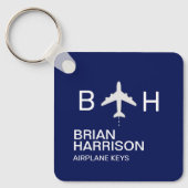 飛行機モダンモノグラム青ロゴ キーホルダー (正面)