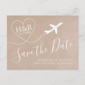 飛行機モノグラムクラフト目的地の結婚式の日付 案内ポストカード (正面)