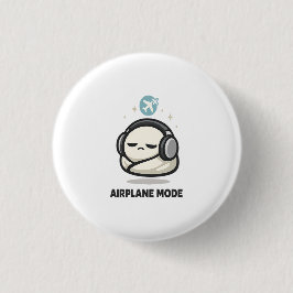 飛行機モード オン - かわいい眠そうなキャラクターのヘッドホン 缶バッジ
