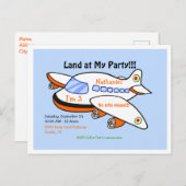 飛行機ランドアットマイ誕生日ブルーパーティの招待状 インビテーションポストカード (正面/裏面)