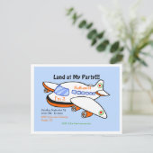 飛行機ランドアットマイ誕生日ブルーIIパーティー インビテーションポストカード (スタンド正面)