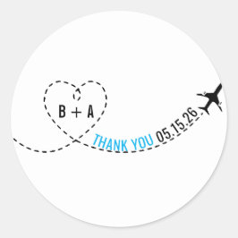 飛行機ルート結婚モノグラムの日付 ラウンドシール