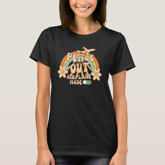 飛行機レトロレインボー飛んでいるバケーション Tシャツ (正面)