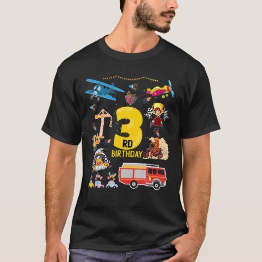 飛行機レースカー建築3歳3歳の誕生日 Tシャツ (正面)