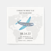 飛行機ワールドマップデスティネーションウェディングナプキン スタンダードカクテルナプキン (正面)