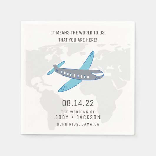 飛行機ワールドマップデスティネーションウェディングナプキン スタンダードカクテルナプキン (正面)