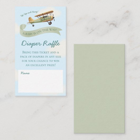 飛行機ヴィンテージベビーシャワーおむつラッフル エンクロージャーカード (正面/裏面)