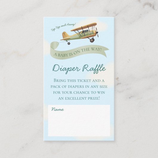飛行機ヴィンテージベビーシャワーおむつラッフル エンクロージャーカード (正面)