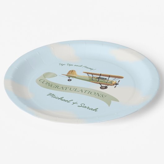 飛行機ヴィンテージベビーシャワー ペーパープレート (アングル)