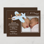 飛行機双子ちゃんの誕生発表 女の子と男の子 案内状 (正面/裏面)