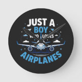 飛行機大好き少年 ラウンド壁時計 (正面)