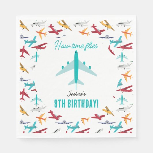 飛行機子供の誕生日パーティータイムフライ スタンダードランチョンナプキン (正面)