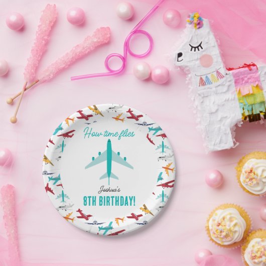 飛行機子供の誕生日パーティータイムフライ ペーパープレート (パーティー)