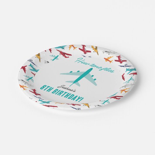 飛行機子供の誕生日パーティータイムフライ ペーパープレート (アングル)