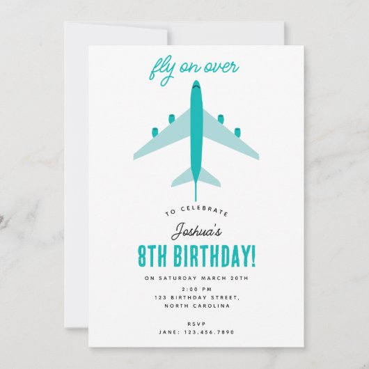 飛行機子供の誕生日パーティーフライ 招待状 (正面)