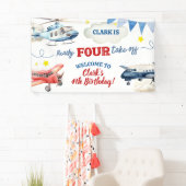 飛行機少年4歳の誕生日大型バナー 横断幕 (インサイチュ)