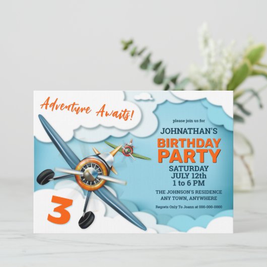 飛行機戦闘機パイロットボーイ誕生日 招待状 (スタンド正面)