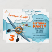 飛行機戦闘機パイロットボーイ誕生日 招待状 (正面/裏面)