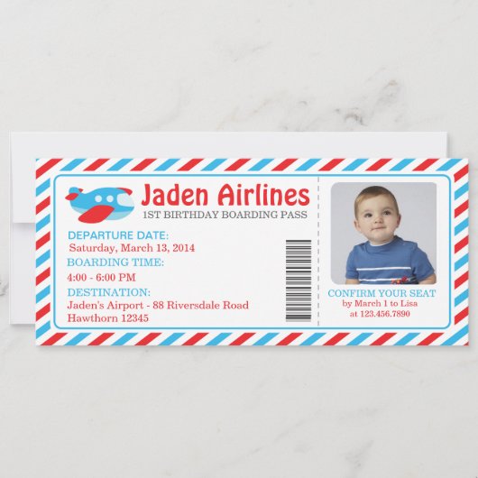 飛行機招待状チケット/飛行機チケット 招待状 (正面)