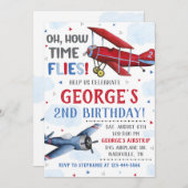 飛行機招待状ボーイフライトバースデーパーティー 招待状 (正面/裏面)