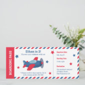 飛行機搭乗パスストライプズボーイズバースデーパーティー 招待状 (スタンド正面)