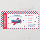 飛行機搭乗パスストライプズボーイズバースデーパーティー 招待状 (正面/裏面)