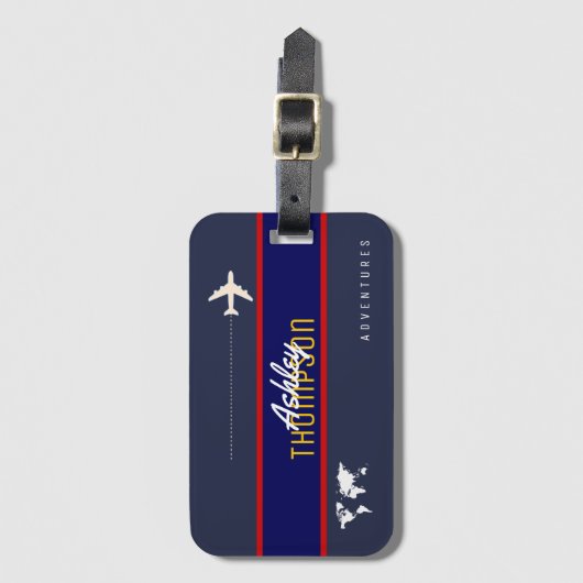 飛行機旅行の冒険の名前と飛行機 ラゲッジタグ (正面縦)