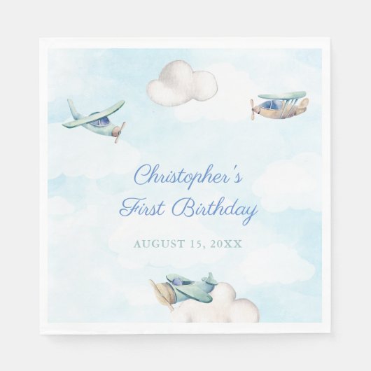 飛行機旅行テーマ誕生日パーティーまたはシャワー スタンダードランチョンナプキン (正面)