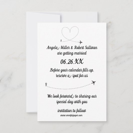 飛行機旅行 – 3x5日付招待状の保存 招待状 (裏面)