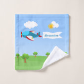 飛行機旗の男の子 バスタオルセット (ウォッシュタオル)