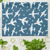 飛行機模様（濃紺・白航空） キッチンタオル (折り畳み)