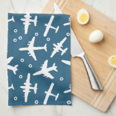 飛行機模様（濃紺・白航空） キッチンタオル (四つ折り)