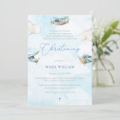 飛行機水お洒落色《キリスト教》洗礼式や命名式パーティー 招待状 (スタンド正面)