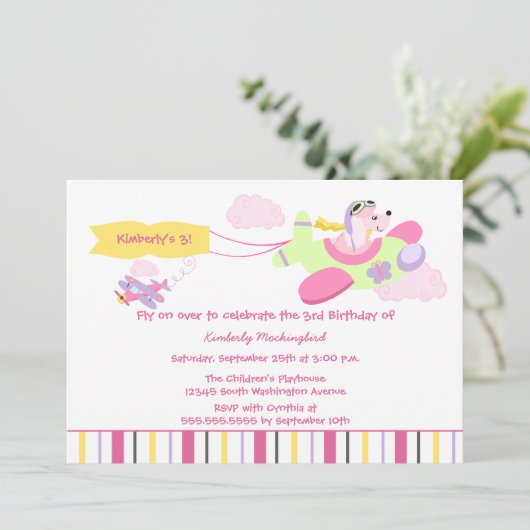 飛行機犬のパイロットの女の子の誕生日のパーティの招待状 招待状 (スタンド正面)