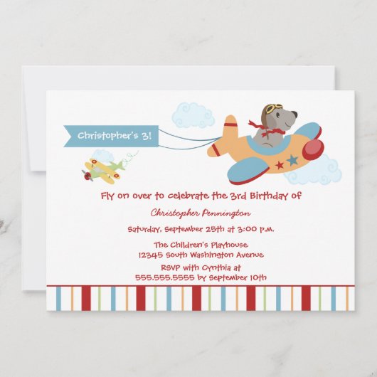 飛行機犬のパイロットボーイの誕生日パーティーの招待 招待状 (正面)