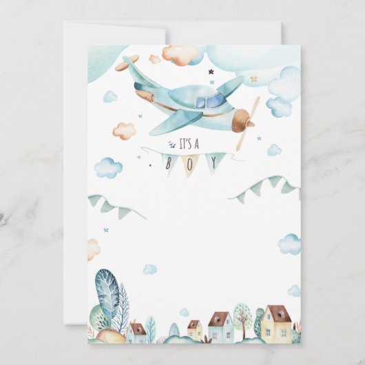 飛行機男の子の赤ちゃんシャワー招待状 招待状 (裏面)
