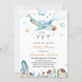 飛行機男の子の赤ちゃんシャワー招待状 招待状