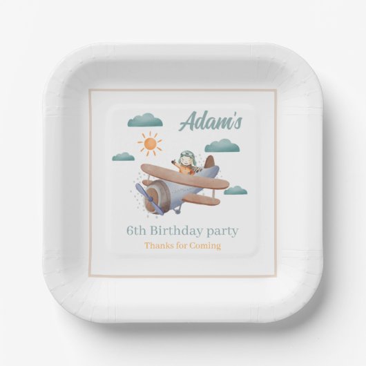 飛行機紙プレート6th誕生日パーティー ペーパープレート (正面)