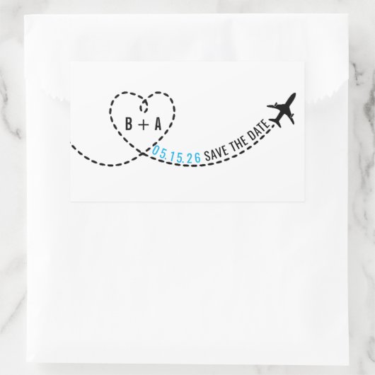 飛行機経路モノグラム結婚の日付パーソナライズされた 長方形シール (バッグ)