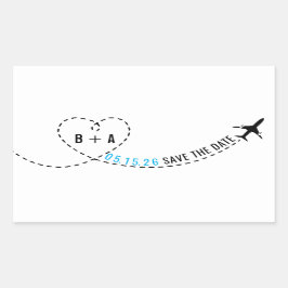 飛行機経路モノグラム結婚の日付パーソナライズされた 長方形シール