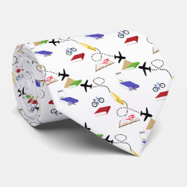 飛行機自転車ブックブルーグリーンレッドイエロー ネクタイ