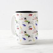 飛行機自転車ブックレッドイエローブルートラベル ツートーンマグカップ (正面左)