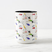 飛行機自転車ブックレッドイエローブルートラベル ツートーンマグカップ (中央)