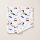 飛行機自転車ブックレッドイエローブルートラベル バスタオルセット (ウォッシュタオル)