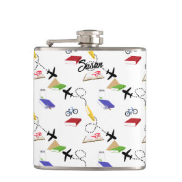飛行機自転車ブックレッドイエローブルーホワイト フラスク