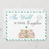 飛行機航空緑の青い旅行ボーイベビーシャワー 招待状 (裏面)