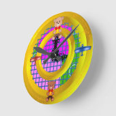 飛行機蝶タイブロックonピンク ラウンド壁時計 (傾斜)