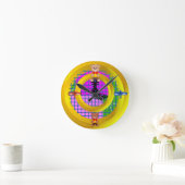 飛行機蝶タイブロックonピンク ラウンド壁時計 (ホーム)